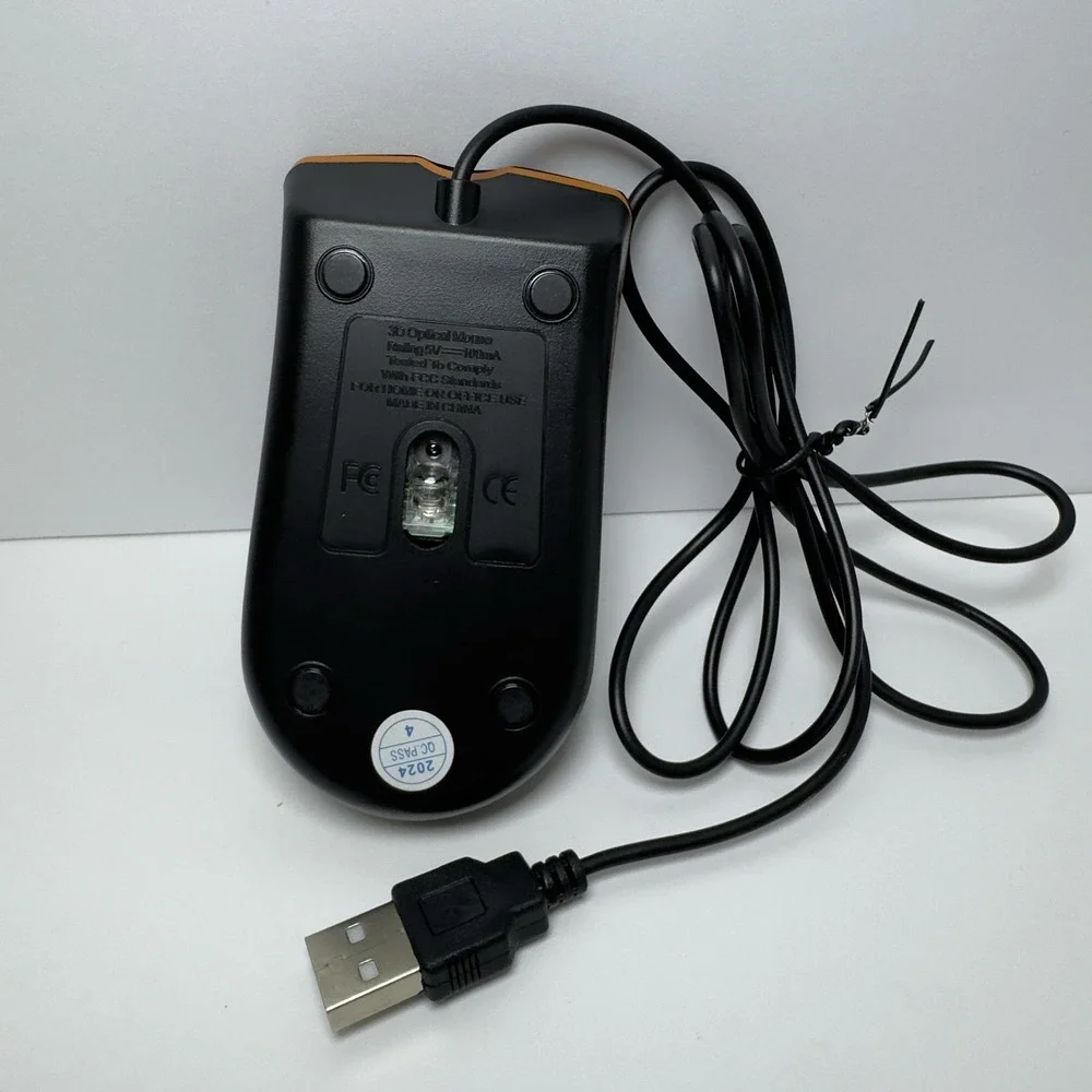 3-D Optical Wired USB Mouse Black & Orange 5V=100mA NEW NO BOX